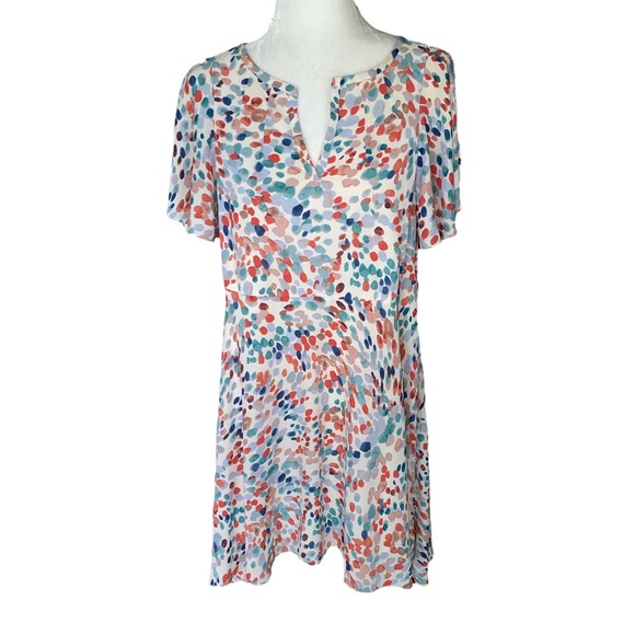 Maeve Anthro Watercolor Pastel Orange Blue Dot Flutter Sleeve Cutout Dress - M - Picture 14 of 14